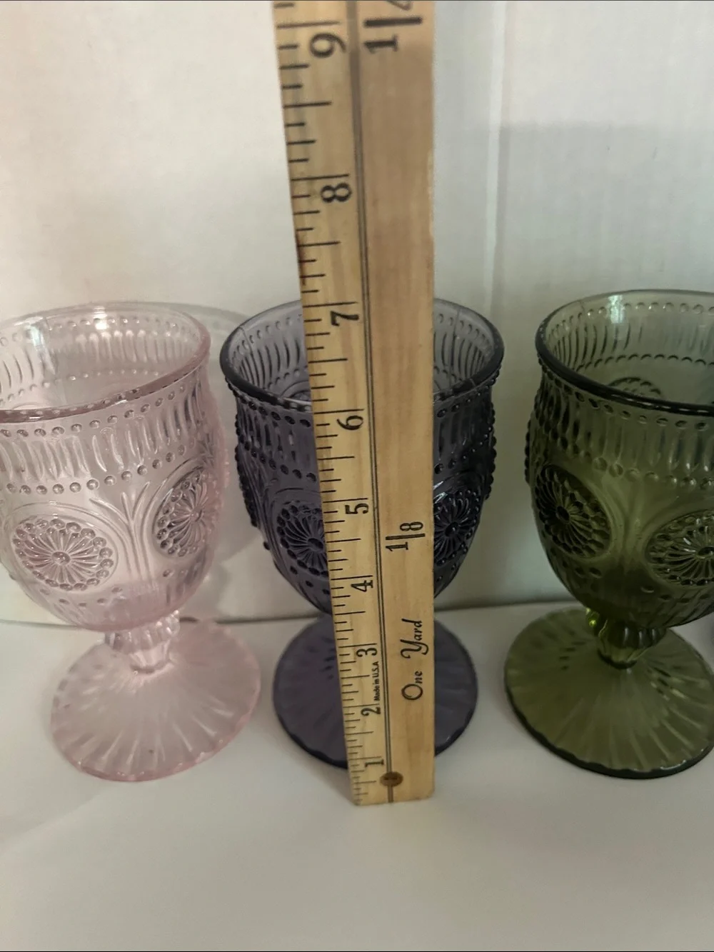 Vintage-Style Colored Pressed Glass Goblet - Purple, Olive, Teal, Pink